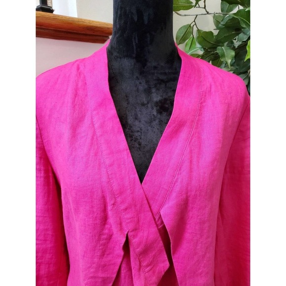 Chico's Women's Solid Pink 100% Linen Long Sleeve Casual Jacket Blazer Size 1 - Picture 3 of 12